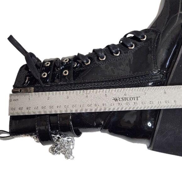 Gothic Punk Biker Patent Faux Leather Platform Wedge Boots Chain Buckle 36/6.5 - Picture 9 of 11